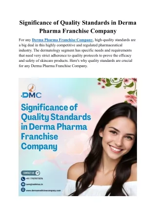 Significance of Quality Standards in Derma Pharma Franchise Company