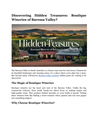 Discovering Hidden Treasures: Boutique Wineries of Barossa Valley?