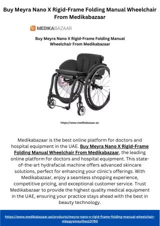 Buy Meyra Nano X Rigid-Frame Folding Manual Wheelchair From Medikabazaar