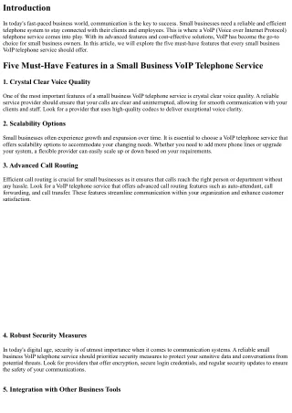 Five Must-Have Features in a Small Business VoIP Telephone Service
