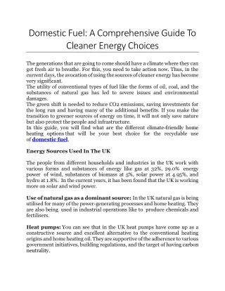 Domestic Fuel-A Comprehensive Guide To Cleaner Energy Choices