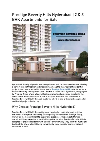 Prestige Beverly Hills | Premium Flats For Sale In Hyderabad