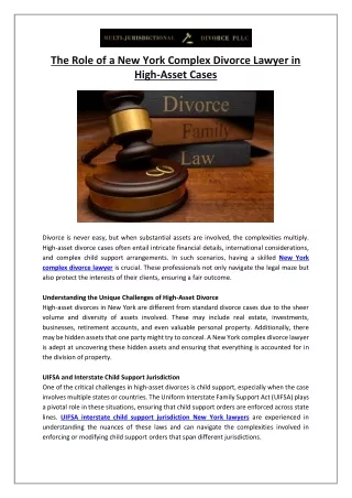 The Role of a New York Complex Divorce Lawyer in High-Asset Cases