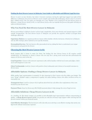 Best divorce lawyer in Malaysia