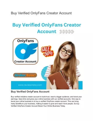 Buy Verified OnlyFans Creator Account