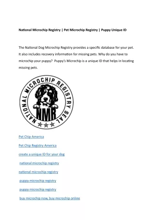 National Microchip Registry Pet Microchip Registry Puppy Unique ID