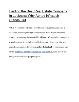 Finding the Best Real Estate Company in Lucknow_ Why Abhay Infratech Stands Out