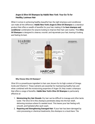 Argan & Olive Oil Shampoo by Habibi New York | best shampoo and conditioner