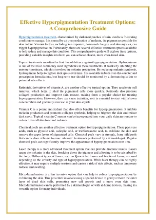 Effective Hyperpigmentation Treatment Options A Comprehensive Guide