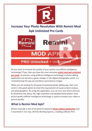 Increase Your Photo Resolution With Remini Mod Apk Unlimited Pro Cards