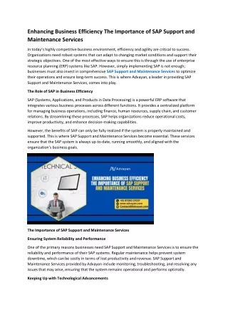 Enhancing Business Efficiency The Importance of SAP Support and Maintenance Services