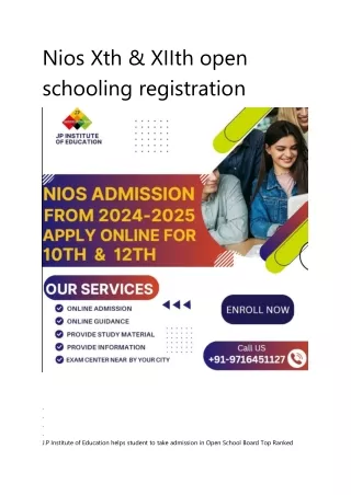 Nios Xth & XIIth open schooling registration