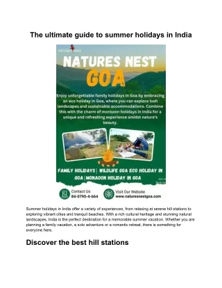 The ultimate guide to summer holidays in India