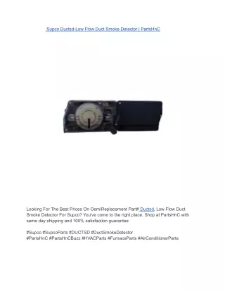 Supco Ductsd-Low Flow Duct Smoke Detector _ PartsHnC