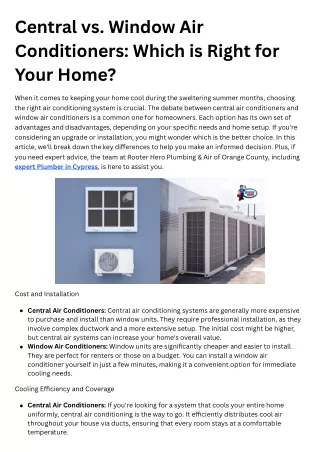 Central vs. Window Air Conditioners Which is Right for Your Home