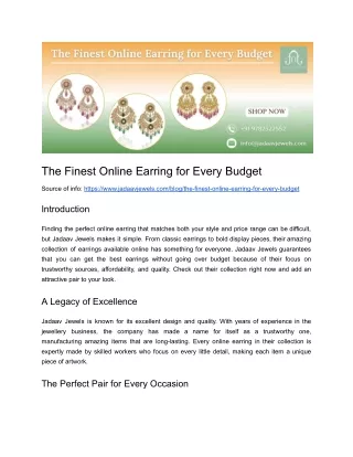 The Finest Online Earring for Every Budget