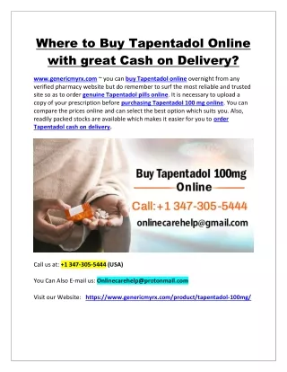 Where to Buy Tapentadol Online with great Cash on Delivery?