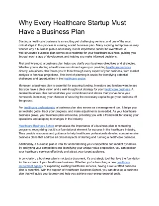 Why Every Healthcare Startup Must Have a Business Plan