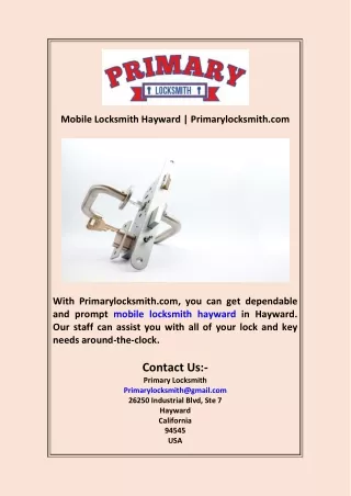 Mobile Locksmith Hayward  Primarylocksmith.com