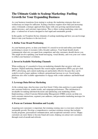 The Ultimate Guide to Scaleup Marketing Fuelling Growth for Your Expanding Business