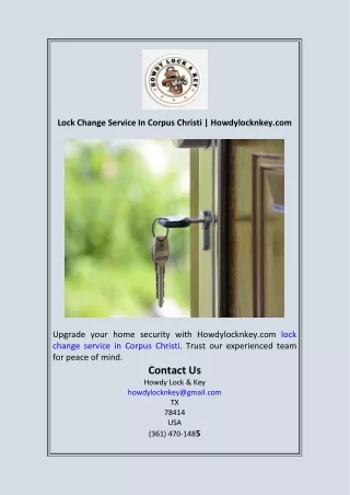 Lock Change Service In Corpus Christi  Howdylocknkey.com