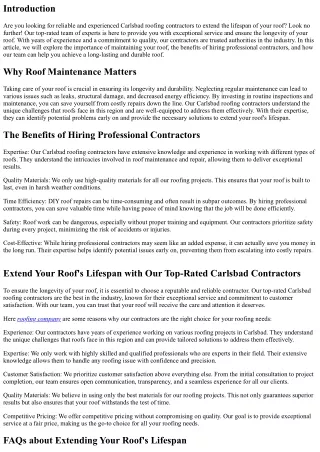 Extend Your Roof's Lifespan with Our Top-Rated Carlsbad Contractors