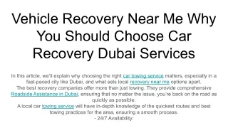 Vehicle Recovery Near Me Why You Should Choose Car Recovery Dubai Services
