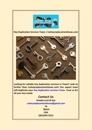 Key Duplication Services Texas  Carkeyreplacementtexas.com