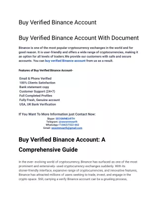 10 Quick Tips for Buy Verified Binance Account