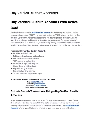 10 Quick Tips for Buy Verified Bluebird Accounts