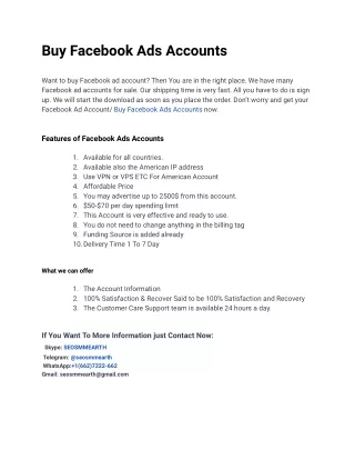 10 Quick Tips for Buy Facebook Ads Accounts