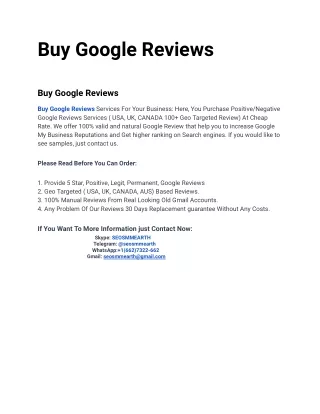 Buy Google Reviews Services For Your Business: Here, You Purchase Positive/Negat