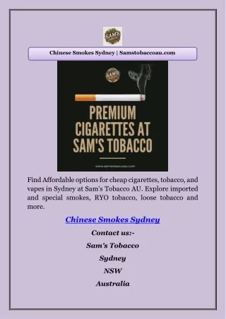 Chinese Smokes Sydney | Samstobaccoau.com