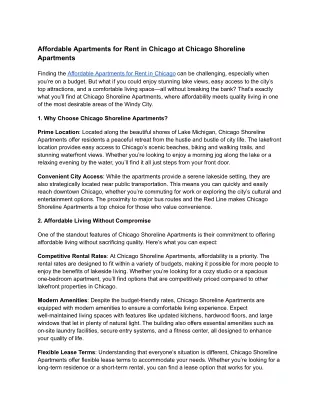 Affordable Apartments for Rent in Chicago at Chicago Shoreline Apartments