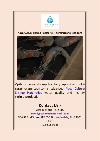 Aqua Culture Shrimp Hatcheries  Ceramicnano-tech.com