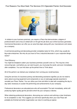 FiveReasonsYouMustSeekTheServicesOfASpecialistPainterAndDecorator