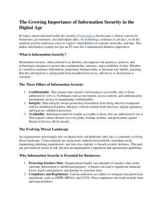 The Growing Importance of Information Security in the Digital Age
