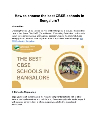 How to choose the best CBSE schools in Bengaluru?