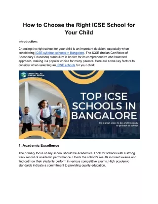 Choose the Right ICSE School for Your Child