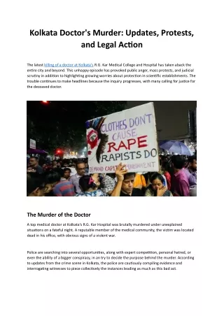 Kolkata Doctor's Murder: Updates, Protests, and Legal Action