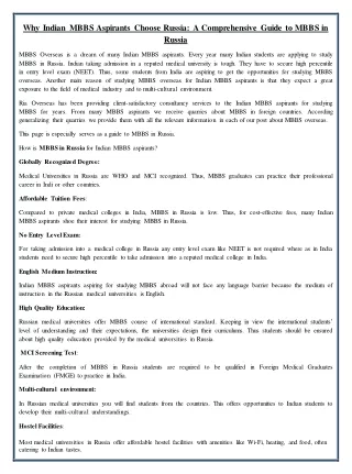 Why Indian MBBS Aspirants Choose Russia: A Comprehensive Guide to MBBS in Russia