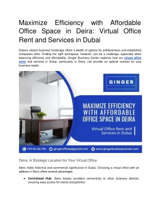 Maximize Efficiency with Affordable Office Space in Deira Virtual Office Rent and Services in Dubai