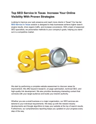 Top SEO Service In Texas  Increase Your Online Visibility With Proven Strategies