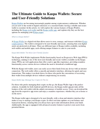 The Ultimate Guide to Kaspa Wallets  Secure and User Friendly Solutions