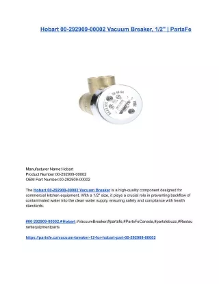 Hobart 00-292909-00002 Vacuum Breaker, 1_2_ _ PartsFe