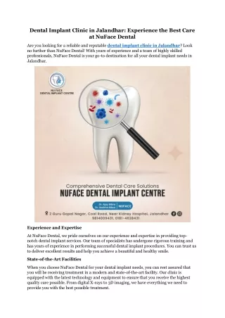 Dental Implant Clinic in Jalandhar Experience the Best Care at NuFace Dental