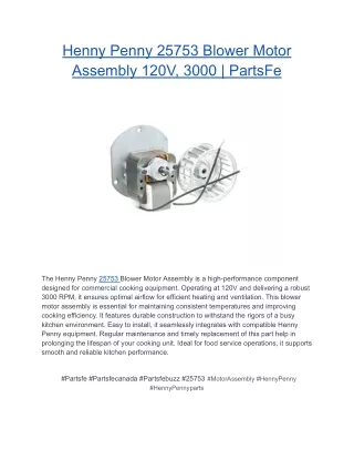 Henny Penny 25753 Blower Motor Assembly 120V, 3000 _ PartsFe