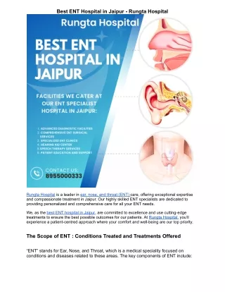 Bеst ENT Hospital in Jaipur Rungta Hospital