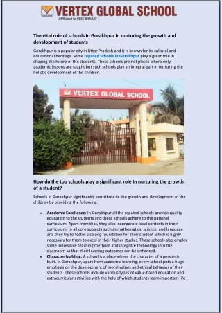 The vital role of schools in Gorakhpur in nurturing the growth and development o