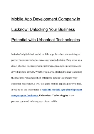 Mobile App Development Company in Lucknow_ Unlocking Your Business Potential with Urbanfeat Technologies